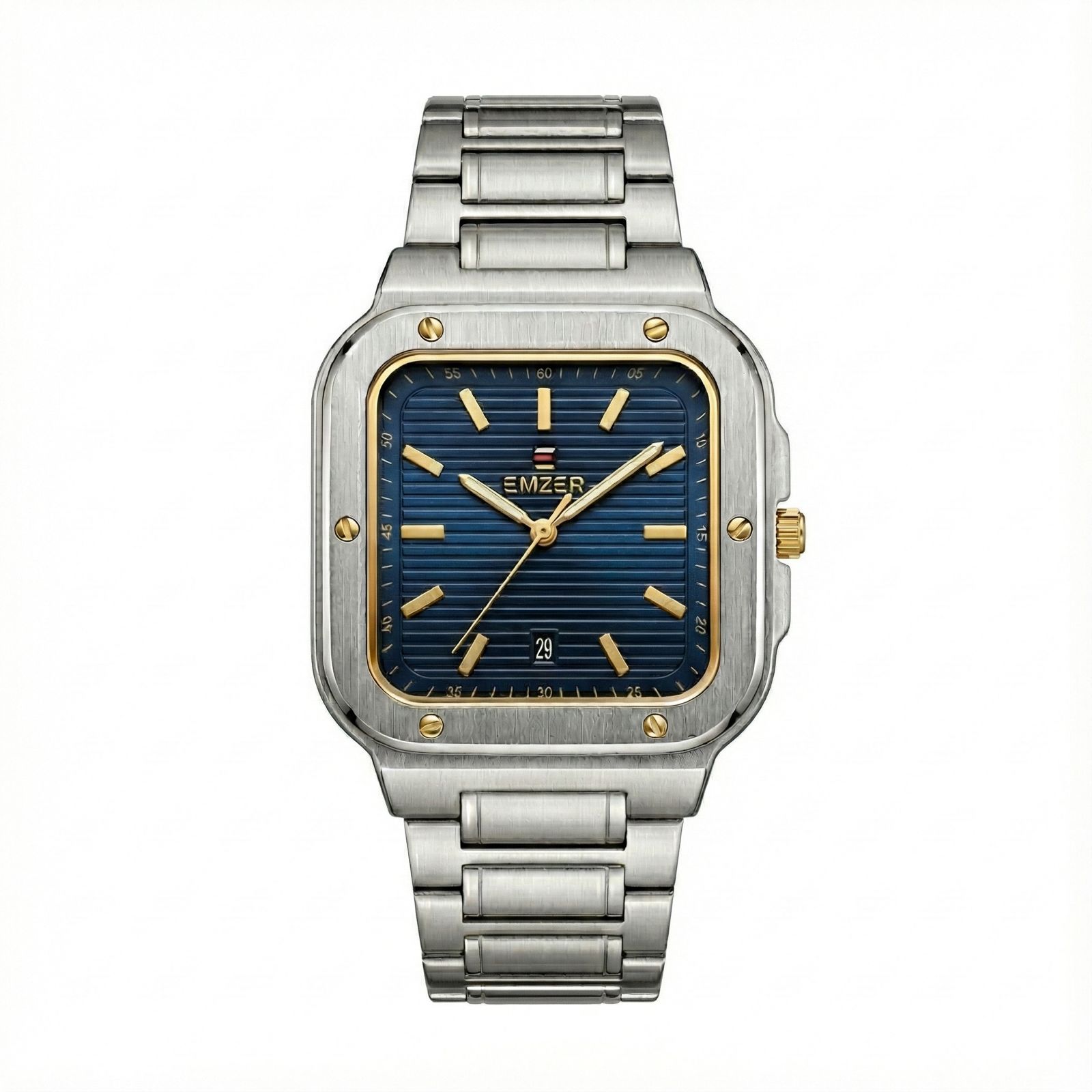 Emzer watch — black dial, silver case